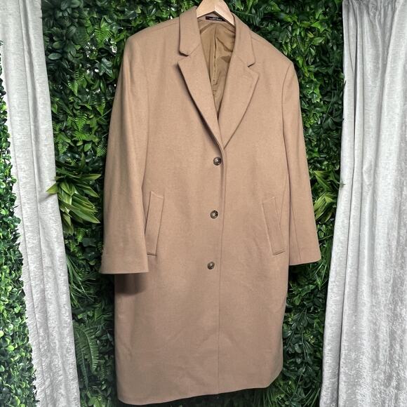 MICHAEL KORS Coat Mens 44R Tan Jacket 100% Wool Blend Lined Button Over Coat‎ - Picture 1 of 11